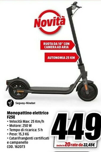 MediaWorld Monopattino elettrico f25e offerta