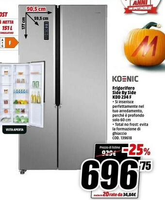 MediaWorld Koenic frigorifero side by side kdd 234 f offerta