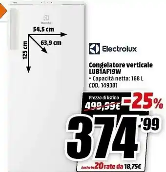 MediaWorld Congelatore verticale lub1af19w offerta