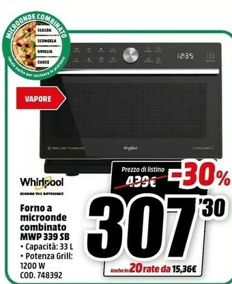 Mwp 339 sb superficie piana microonde combinato 33 l 900 w nero, argento