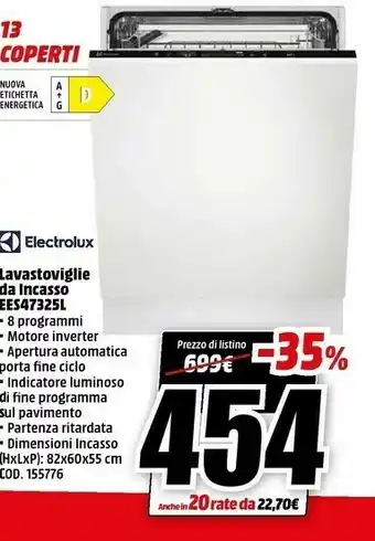 MediaWorld Lavastoviglie da incasso ees47325l offerta