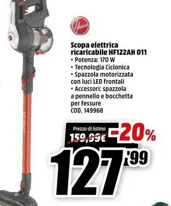 MediaWorld Hoover h-free 100 hf122ah 011 titanio senza sacchetto offerta