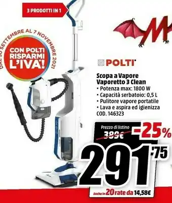 MediaWorld Scopa a vapore vaporetto 3 clean offerta