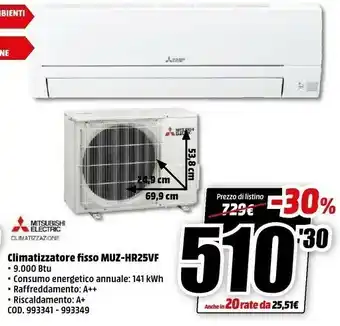 MediaWorld Electric msz-hr25vf + muz-hr25vf climatizzatore split system bianco offerta