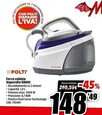 MediaWorld Ferro caldaia vaporella xb60c offerta