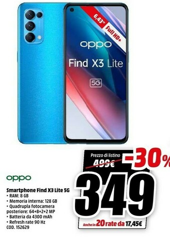 MediaWorld Find x3 lite 16,3 cm (6.4") doppia sim coloros 11.1 5g usb tipo-c 8 gb 128 gb 4300 mah blu offerta