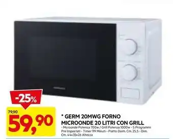 GERM 20MWG FORNO MICROONDE 20 LITRI CON GRILL