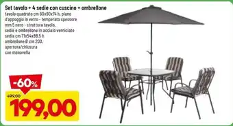 DPiù Set tavolo + 4 sedie con cuscino + ombrellone offerta