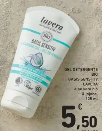 Spazio Conad GEL DETERGENTE BIO BASIS SENSITIV LAVERA aloe vera bio & jojoba, 125 ml offerta