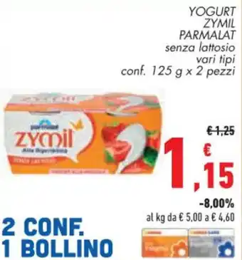 Conad Superstore YOGURT ZYMIL PARMALAT senza lattosio vari tipi conf. 125 g x 2 pezzi offerta