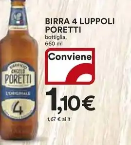 Ipercoop BIRRA 4 LUPPOLI PORETTI bottiglia, 660 ml offerta