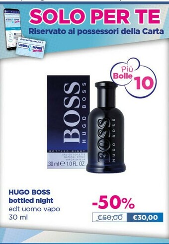 Acqua & Sapone Hudo boss bottled nlght edt uomo vapo offerta