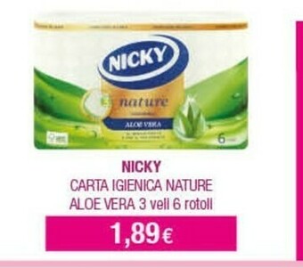 Acqua & Sapone Nicky carta igienica nature aloe vera 3 veli 6 rotoli offerta
