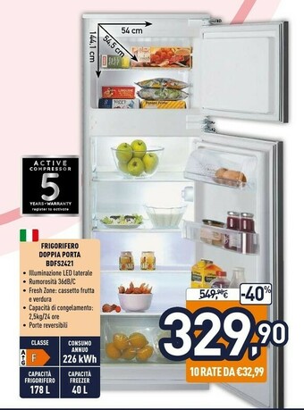 Unieuro Frigorifero doppia porta bdfs2421 offerta