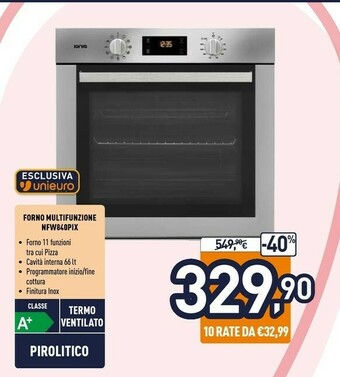 Unieuro Nfw 840 p ix forno forno elettrico 66 l acciaio inossidabile a+ offerta