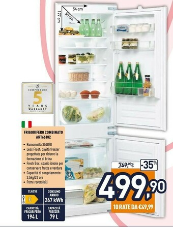 Unieuro Art 66102 frigorifero con congelatore da incasso 273 l e bianco offerta