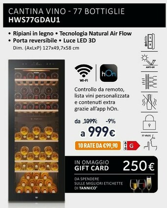 Wine bank 50 serie 7 hws77gdau1 cantinetta vino con compressore libera installazione nero 77 bottiglia/bottiglie