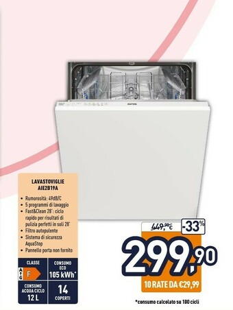 Unieuro Aie 2b19 a lavastoviglie a scomparsa totale 14 coperti f offerta