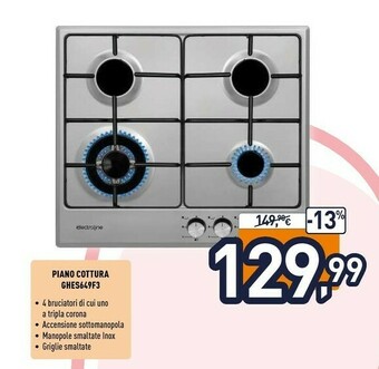 Unieuro Electroline ghes-649f3 piano cottura acciaio inossidabile incorporato gas 4 fornello(i) offerta