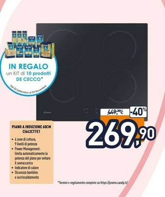 Unieuro Ci642ctt/e1 nero da incasso 59 cm piano cottura a induzione 4 fornello(i) offerta