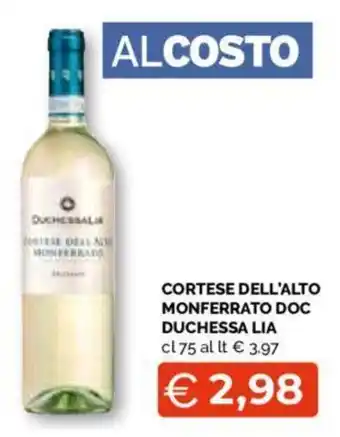 Mercatò CORTESE DELL'ALTO MONFERRATO DOC DUCHESSA LIA cl 75 offerta