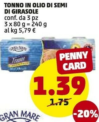 PENNY Tonno in olio di girasole offerta