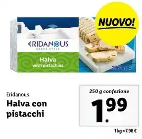 Lidl Eridanous Halva con pistacchi 250 g confezione offerta