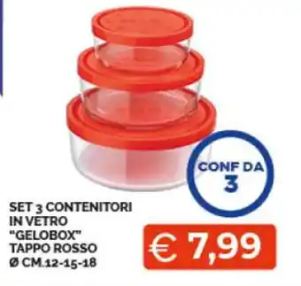 Mercatò Extra SET 3 CONTENITORI IN VETRO "GELOBOX" TAPPO ROSSO offerta