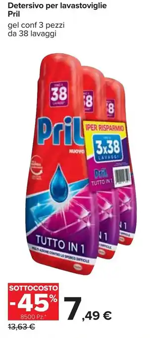 Carrefour Iper Pril Detersivo per lavastoviglie 3 pezzi 38 lavaggi offerta