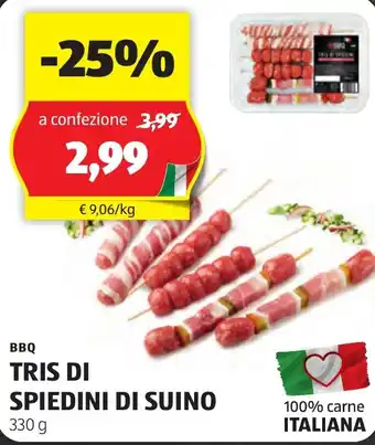 ALDI BBQ TRIS DI SPIEDINI DI SUINO 330 g offerta