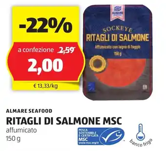 ALDI ALMARE SEAFOOD RITAGLI DI SALMONE MSC affumicato 150 g offerta