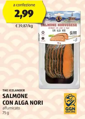 ALDI THE ICELANDER SALMONE CON ALGA NORI affumicato 75 g offerta