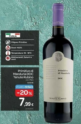 Tenute rubino - punta aquila primitivo 375 g(ml)