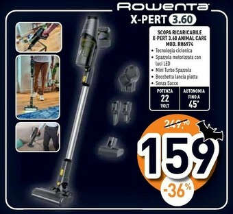 Unieuro X-pert 3.60 rh6974wo scopa elettrica senza sacchetto 0,5 l nero offerta