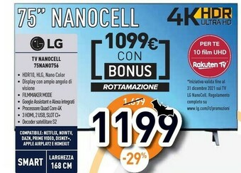 Unieuro 75nano756pa tv 190,5 cm (75") 4k ultra hd smart tv wi-fi nero offerta