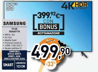 Unieuro Tv crystal uhd 4k 55” ue55au7170 smart tv wi-fi titan gray 2021 offerta