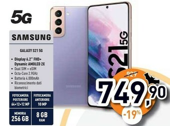 Unieuro Galaxy s21 5g 256 gb display 6.2" dynamic amoled 2x phantom pink offerta