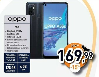 Unieuro A53s 16,5 cm (6.5") doppia sim coloros 7.2 4g usb tipo-c 4 gb 128 gb 5000 mah nero offerta