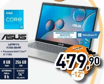 Unieuro F415ea-eb498t computer portatile 39,6 cm (15.6") full hd intel® core™ i3 di undicesima generazione 8 gb ddr4-sdram 256 gb ssd offerta