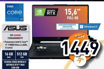 Unieuro Tuf gaming f15 fx506hm-hn019t computer portatile 39,6 cm (15.6") full hd intel® core™ i7 di undicesima generazione 16 gb ddr4 offerta