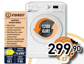 Unieuro Mtwa 91283 w it lavatrice caricamento frontale 9 kg 1200 giri/min d bianco offerta