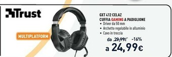 Unieuro Trust gxt 412 celaz cuffia padiglione auricolare connettore 3.5 mm nero offerta