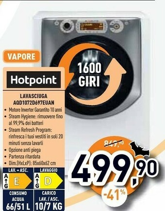 Unieuro Aqd1072d 697 eu/a n lavasciuga libera installazione caricamento frontale argento, bianco e offerta