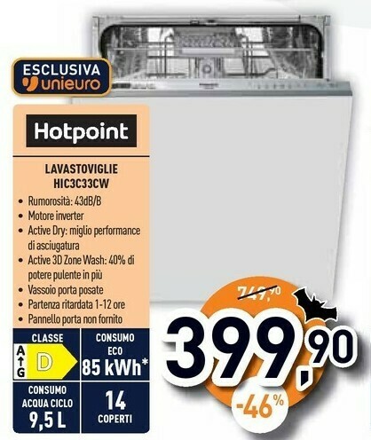 Hic 3c33 cw lavastoviglie a scomparsa totale 14 coperti d offerta di Unieuro