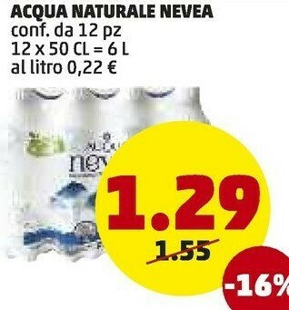 PENNY Nevea acqua naturale offerta