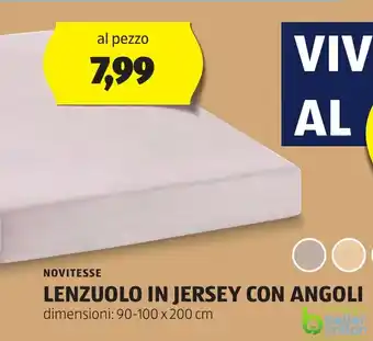 ALDI NOVITESSE LENZUOLO IN JERSEY CON ANGOLI offerta