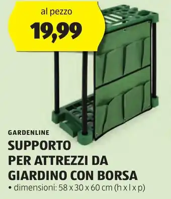 ALDI GARDENLINE SUPPORTO PER ATTREZZI DA GIARDINO CON BORSA offerta