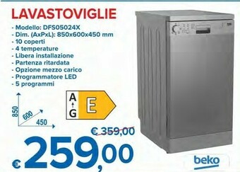 Dvs05024x lavastoviglie libera installazione 10 coperti e
