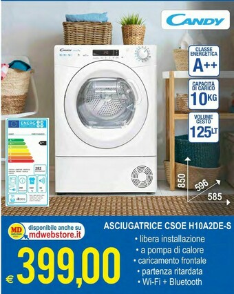 MD Discount Smart pro cso h10a2de-s asciugatrice libera installazione caricamento frontale 10 kg a++ bianco offerta