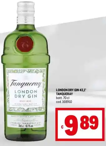 Metro LONDON DRY GIN 43,1° TANQUERAY bott. 70 cl cod. 168910 offerta